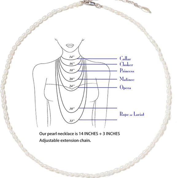 Rice pearl chocker necklace - 14 inches with 3 inch extender chain - Picture 5 of 6